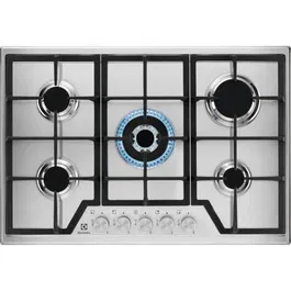 Electrolux KGS7536SX Placa de Gas Empotrada 5 Fuegos Acero Inoxidable Rejillas Hierro Fundido 75x52cm
