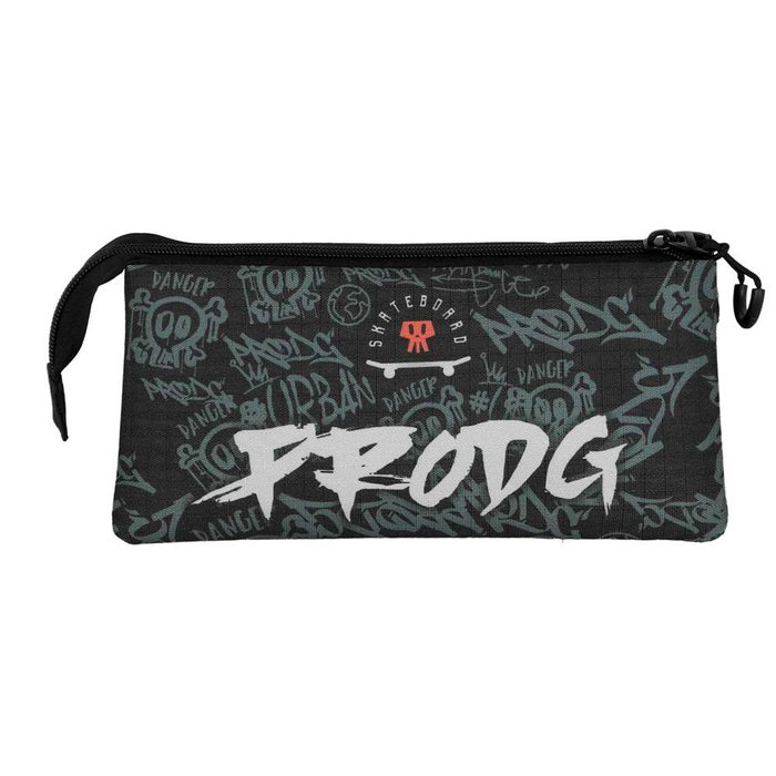 Pro-Dg Estuche Portatodo Triple SK8 PRO-DG Negro con 3 Compartimentos y Cierre Cremallera Resistente Ripstop