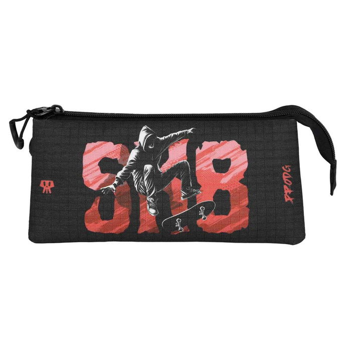 Pro-Dg Estuche Portatodo Triple SK8 PRO-DG Negro con 3 Compartimentos y Cierre Cremallera Resistente Ripstop