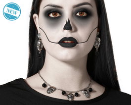 Atosa Accesorio Set Collar y Pendientes Calavera Plateada con Detalles Negros