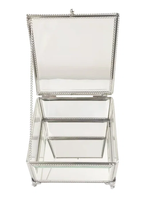 DKD Home Decor Joyero Tradicional Cristal Plateado Transparente Metal 16 x 10 x 16 cm Brillante