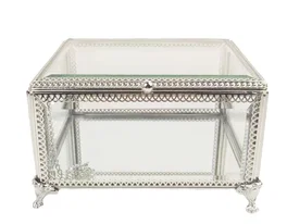 DKD Home Decor Joyero Tradicional Cristal Plateado Transparente Metal 16 x 10 x 16 cm Brillante