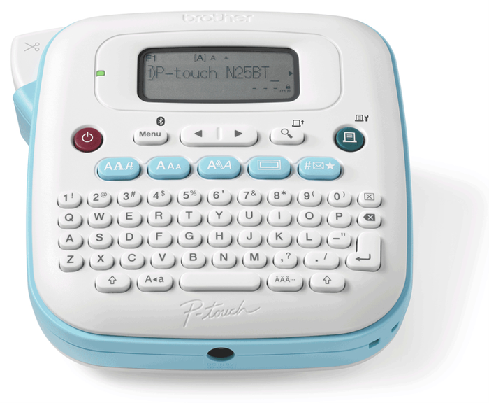 Brother PT-N25BT Rotuladora Electrónica Bluetooth con Teclado QWERTY, Azul y Blanco