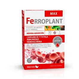 DIETMED Ferroplant Max 30 Comp. Complemento alimenticio con Hierro, Vitaminas B y C para Energía y Absorción Óptima