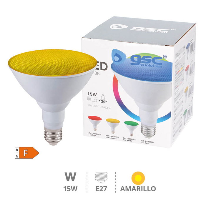 GSC Evolution Bombilla LED PAR38 15W E27 Amarillo IP65