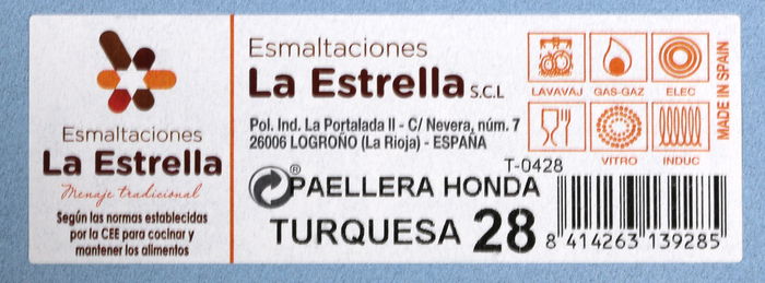 La Estrella Paellera Honda Bordonada Turquesa 28 cm (4 Unidades)