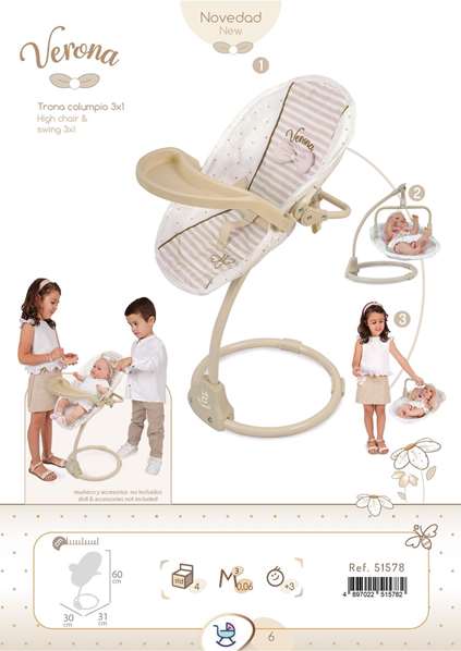 Decuevas Trona Columpio 3 en 1 Verona para muñecas de hasta 50 cm