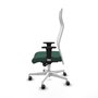 Sillón Albacete con mecanismo Sincro tapizada con Tela color Verde botella y malla color Blanco. Equipado con Base poliamida blanca, Brazos 1D y Ruedas 65 mm parqué