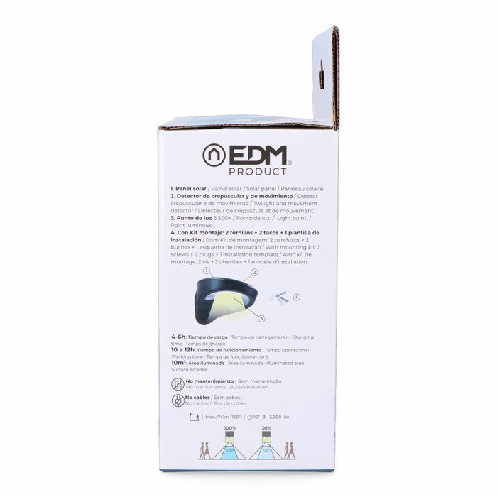 Edm Aplique solar negro de 2W con sensor y 200lm Edm Aplique solar negro de 2W con sensor y 200lm