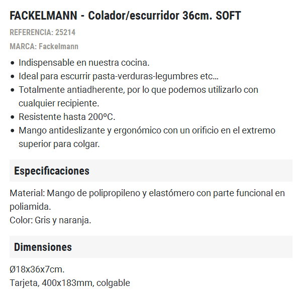 FACKELMANN Colador/Escurridor Soft 18 cm