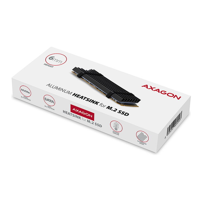 Axagon CLR-M2L6 Disipador térmico para M.2 SSD 2280, Negro