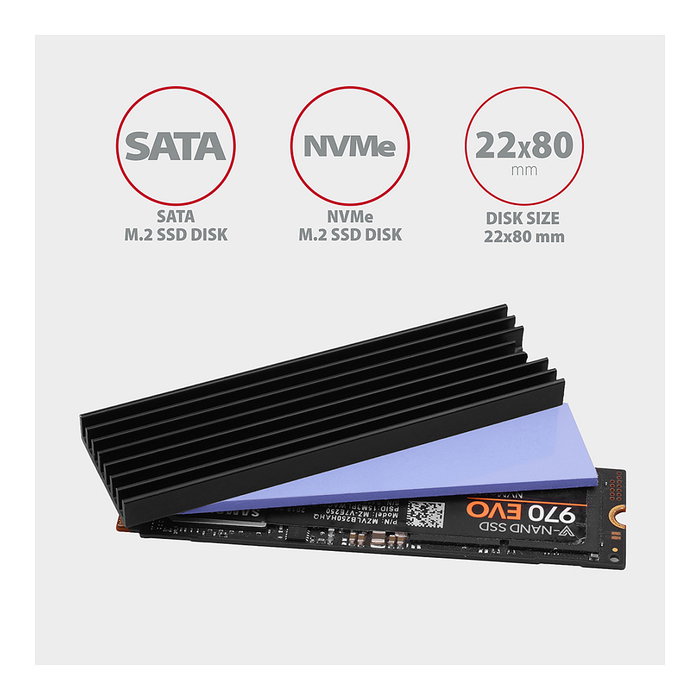 Axagon CLR-M2L6 Disipador térmico para M.2 SSD 2280, Negro