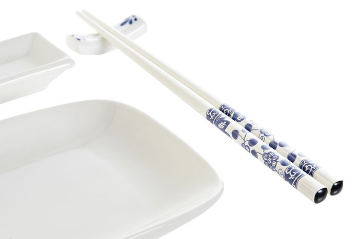 DKD Home Decor Set de Sushi 10 Piezas de Porcelana y Bambú Blanco y Azul Marino Skew: B1K8NT74ET