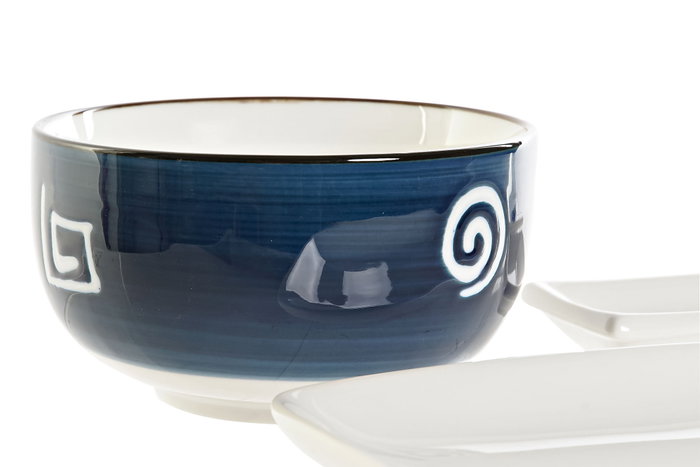 DKD Home Decor Set de Sushi 10 Piezas de Porcelana y Bambú Blanco y Azul Marino Skew: B1K8NT74ET