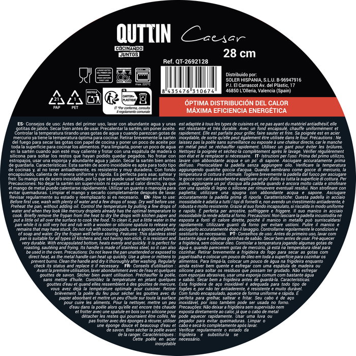 Quttin Sartén de Acero Caesar 29.5cm para Inducción