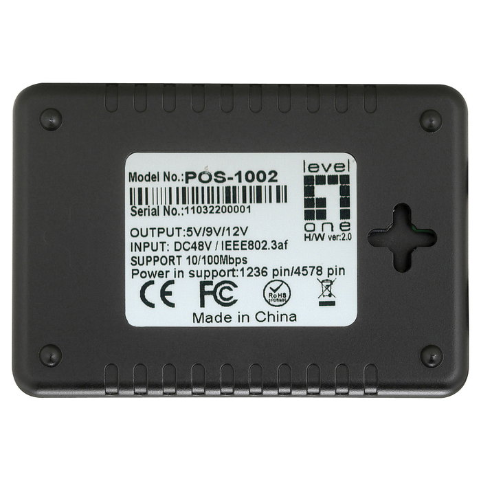 LevelOne Splitter PoE (POS-1002) 1x RJ-45 a DC 5-12V, IEEE 802.3af, 10/100Base-TX, Negro, Para Fuente de Alimentación Externa LevelOne Splitter PoE (POS-1002) 1x RJ-45 a DC 5-12V, IEEE 802.3af, 10/100Base-TX, Negro, Para Fuente de Alimentación Externa