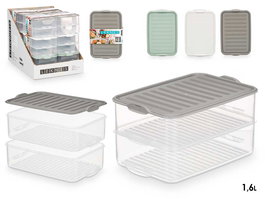 Leknes Tupper Tapa 2 Niveles Surtidos Color 1,6L Plástico PP 23 x 15.5 x 11.5 cm (Set de 12)