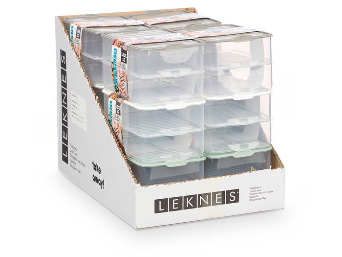 Leknes Tupper Tapa 2 Niveles Surtidos Color 1,6L Plástico PP 23 x 15.5 x 11.5 cm (Set de 12)