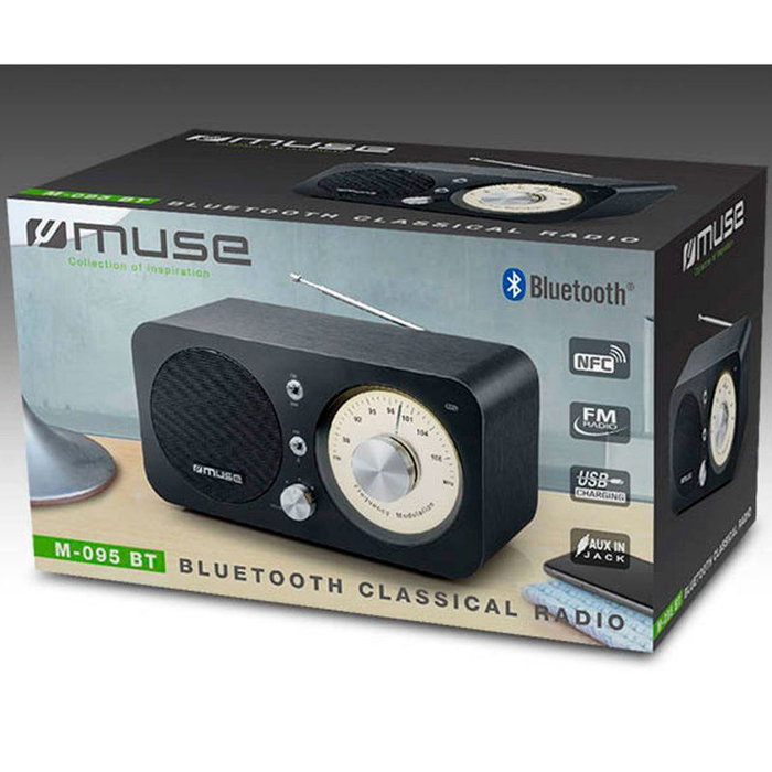 MUSE Radio Retro Vintage para Mesa con Bluetooth, Radio Vintage para Escritorio, Funciona con Corriente (AC/DC)