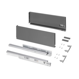 Emuca Cajón exterior Protone 30kg con guías de extracción total y cierre suave, Altura 178mm, profundidad 500mm, Acero, Gris antracita
