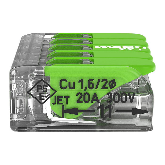 WAGO Wago 221-425 terminal block de 5*4mm (250 piezas) Verde Range
