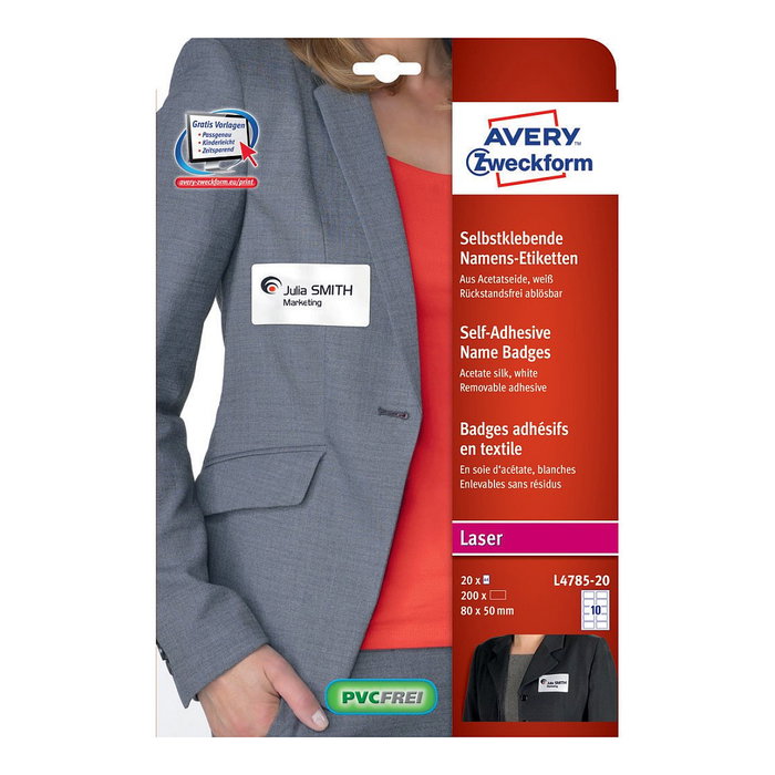AVERY Zweckform Etiquetas de Nombre L4785-20 Blancas, 80,0 x 50,0 mm, 200 unidades