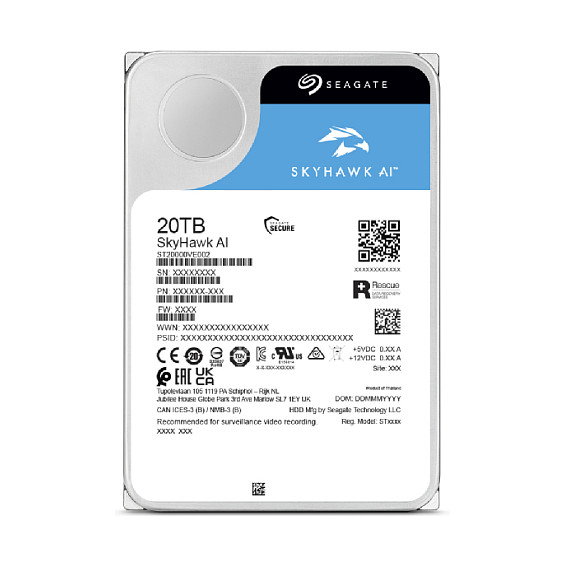 Seagate Skyhawk AI Surveillance Hard Drive 20TB SATA III 6Gb/s 7200RPM 512MB Cache 3.5" HDD, Optimizado para Video y Inteligencia Artificial, CMR, Helio