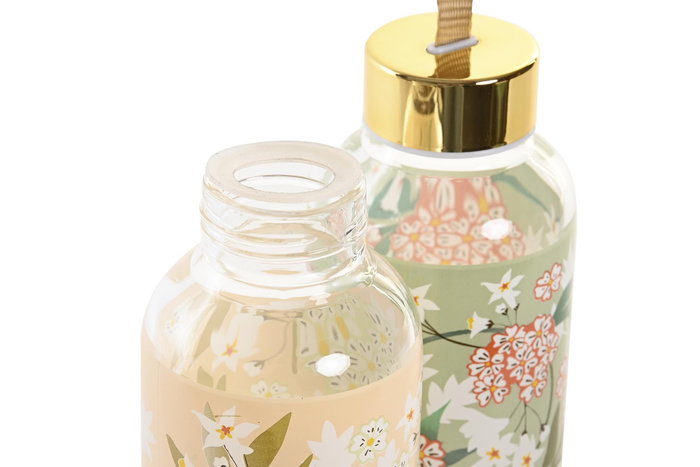 DKD Home Decor Surtido de 2 Botellas de Borosilicato 550 ml, Verde y Beige