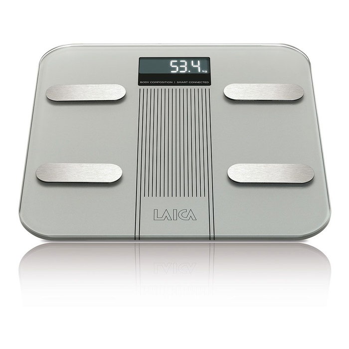 Laica Báscula de Baño Smart Bluetooth con Cálculo de Composición Corporal, Plateada, 180 kg