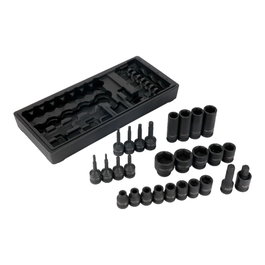 Workpro Juego de Vasos de Impacto 1/2" 27 Piezas Cromo Molibdeno con Llaves Hexagonales, de Puntas, Largas, Extensión y Articulación - Incluye Caja