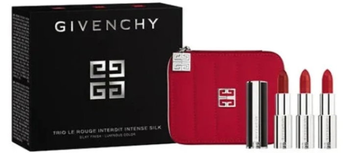 Givenchy Trio Le Rouge Interdit Intense Silk con Bolsa, Tonos N306 y N333, 100g Givenchy Trio Le Rouge Interdit Intense Silk con Bolsa, Tonos N306 y N333, 100g