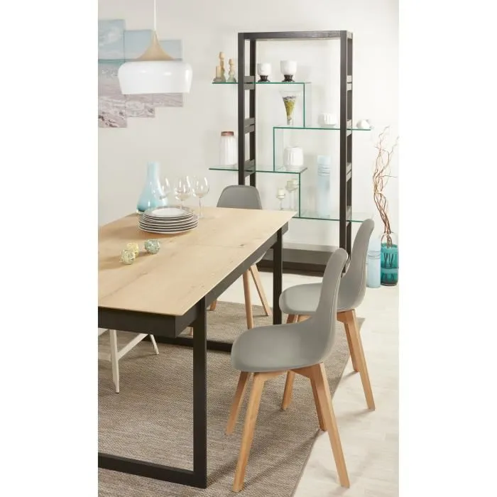 SACHA Lote de 4 Sillas de Comedor Grises - Patas de Madera Maciza de Caucho - Estilo Escandinavo - L 48 x P 55 cm