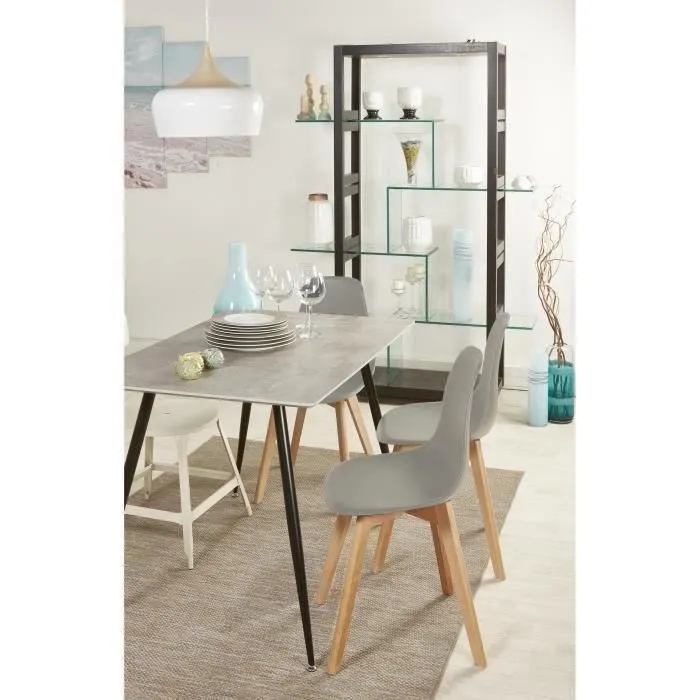 SACHA Lote de 4 Sillas de Comedor Grises - Patas de Madera Maciza de Caucho - Estilo Escandinavo - L 48 x P 55 cm