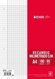 Recambio Enri Plus A4 100H 90Gr 4 Taladros Milimetrado