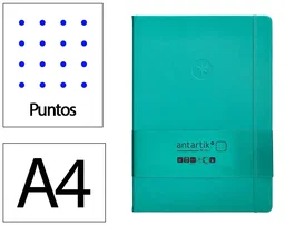 Antartik Cuaderno A4 Tapa Dura con Gomilla, Hojas de Puntos Turquesa, 100 Hojas, 80gr, Certificación FSC