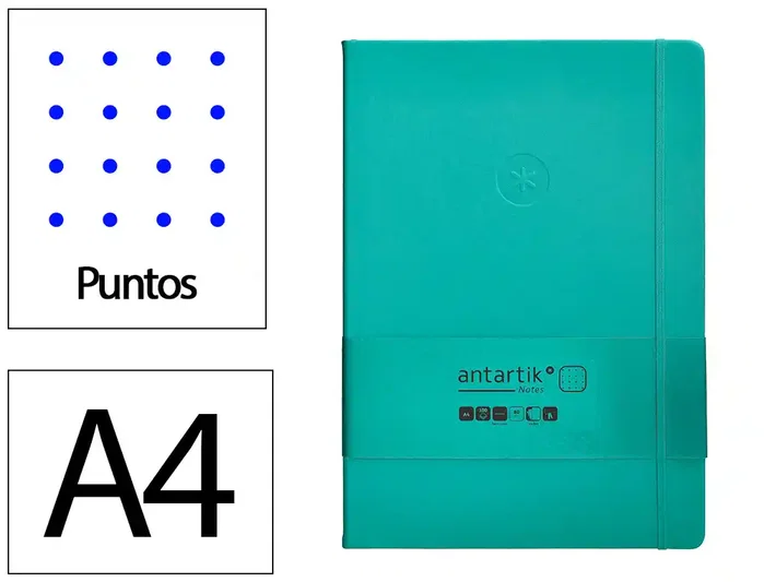 Antartik Cuaderno A4 Tapa Dura con Gomilla, Hojas de Puntos Turquesa, 100 Hojas, 80gr, Certificación FSC Antartik Cuaderno A4 Tapa Dura con Gomilla, Hojas de Puntos Turquesa, 100 Hojas, 80gr, Certificación FSC