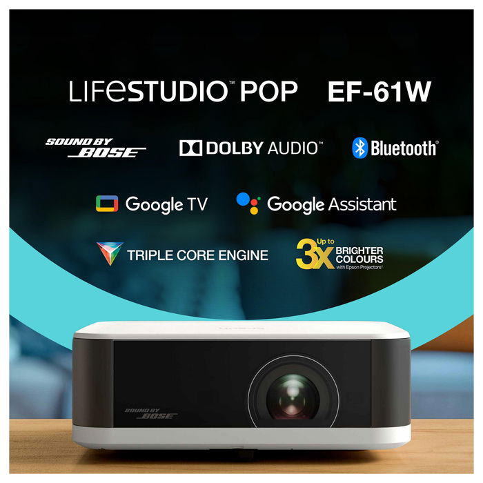 Epson EF-61W Proyector Láser 3LCD, Resolución Full HD 1920 x 1080 (16:9), 700 Lúmenes, Blanco