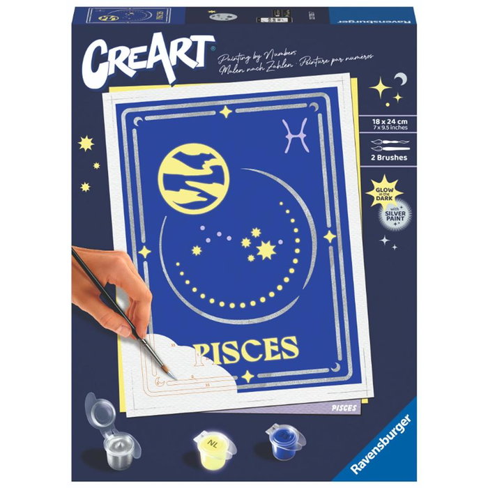 Ravensburger Kit Pintar con Números CreArt Serie Trend D Zodiac: Piscis, Lámina 18x24 cm con Pinturas y Pinceles Ravensburger Kit Pintar con Números CreArt Serie Trend D Zodiac: Piscis, Lámina 18x24 cm con Pinturas y Pinceles