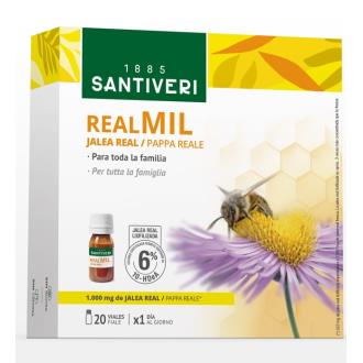 SANTIVERI Realmil Jalea Real Líquida 20 Viales - Complemento Alimenticio con 6% 10-HDeA SANTIVERI Realmil Jalea Real Líquida 20 Viales - Complemento Alimenticio con 6% 10-HDeA