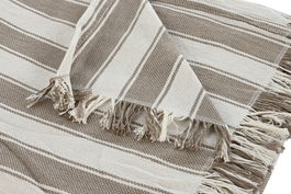 DKD Home Decor Plaid Beige Crudo Rayas Multiusos Hecho a Mano 260 x 230 cm