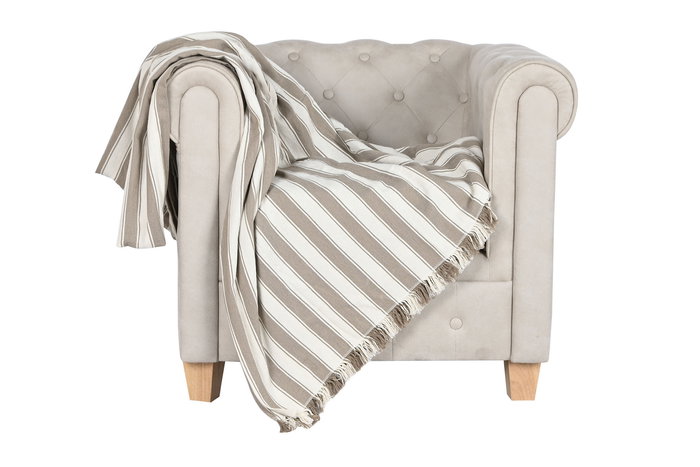 DKD Home Decor Plaid Beige Crudo Rayas Multiusos Hecho a Mano 260 x 230 cm