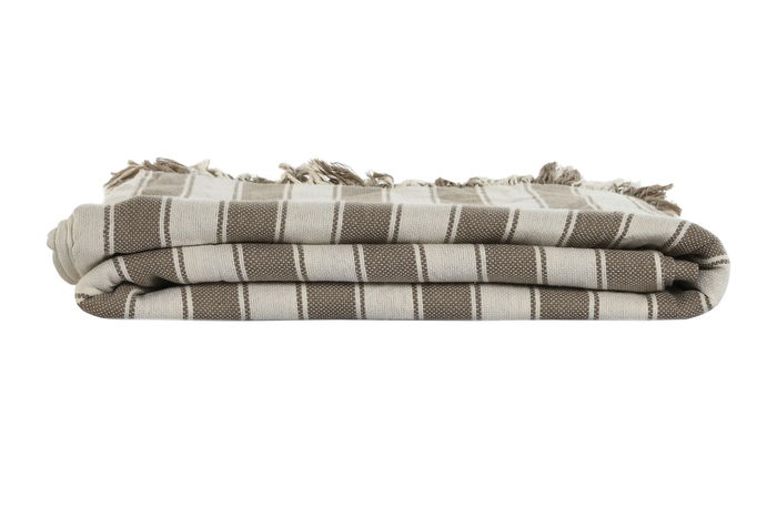 DKD Home Decor Plaid Beige Crudo Rayas Multiusos Hecho a Mano 260 x 230 cm