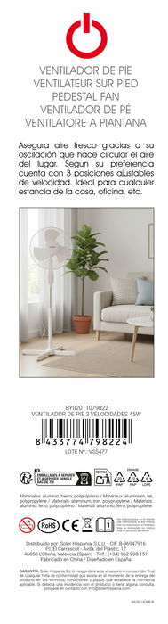 Inde Ventilador de Pie, 3 Velocidades, 40W, Medidas 128 x 40 cm, 220V (3 Unidades) Inde Ventilador de Pie, 3 Velocidades, 40W, Medidas 128 x 40 cm, 220V (3 Unidades)