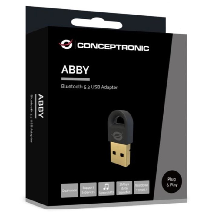 Conceptronic ABBY16B Adaptador Bluetooth USB 5.3, Conexión hasta 5 Dispositivos, Alcance 20 Metros