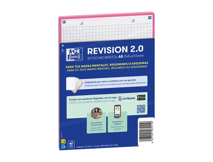 Oxford Fichas de Revisión Revision 2.0 Rosa A5 Cuadriculadas 5x5