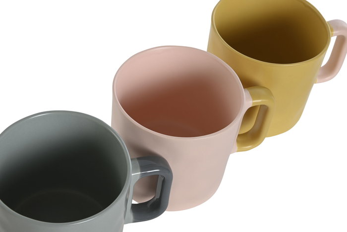 DKD Home Decor Set de 3 Tazas de Porcelana New Bone, 400 ml, Colores Surtidos