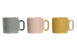 DKD Home Decor Mug Scandi Rosa Gris 13 x 10 x 9 cm Porcelana New Bone 400ml