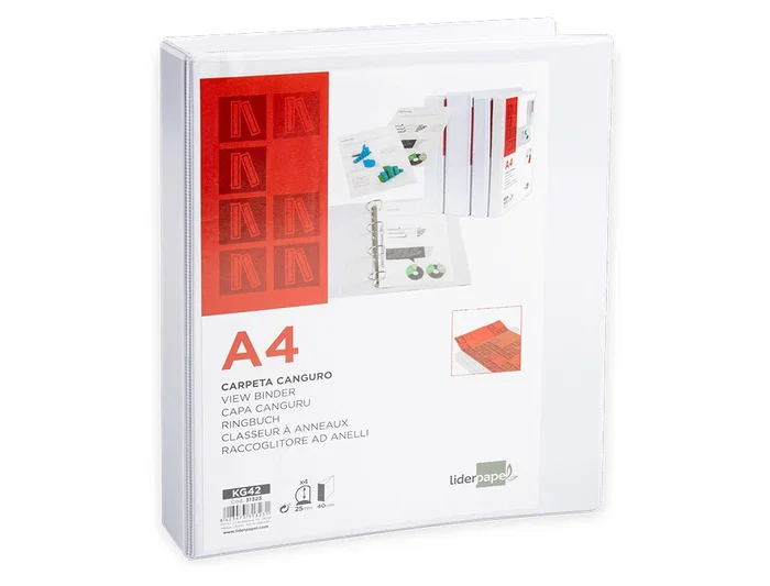 Liderpapel Carpeta Canguro 4 Anillas Mixtas 25mm A4 Plástico Blanco