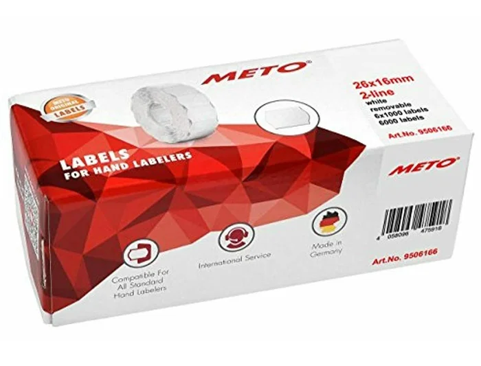 Meto Etiquetas Onduladas 26x12 mm Blancas Adhesivas 2 Rollos de 1500 Etiquetas Troqueladas para Etiquetadora Tovel