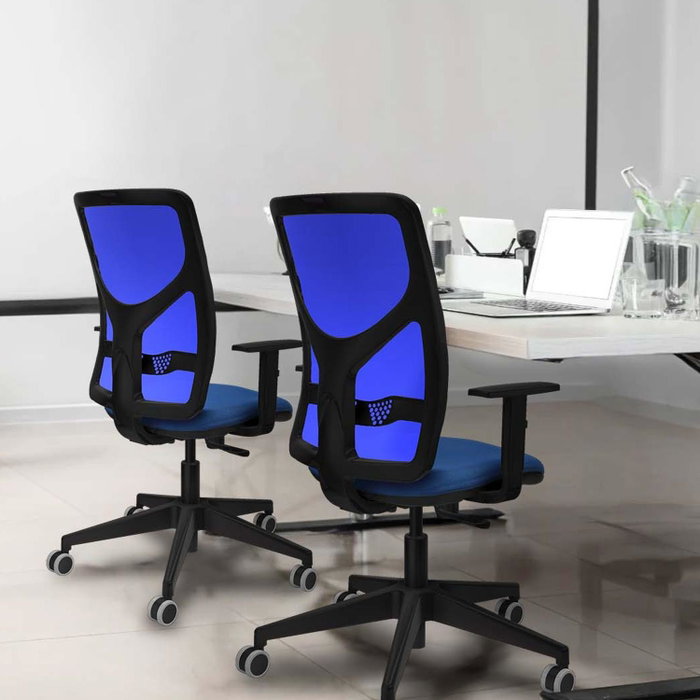 PIQUERAS Y CRESPO Silla de oficina Motilla con mecanismo Sincro, tela Marrón y malla Azul PIQUERAS Y CRESPO Silla de oficina Motilla con mecanismo Sincro, tela Marrón y malla Azul
